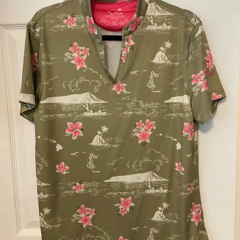 Women's Oahu Golf (OGA) Green and Pink Polo